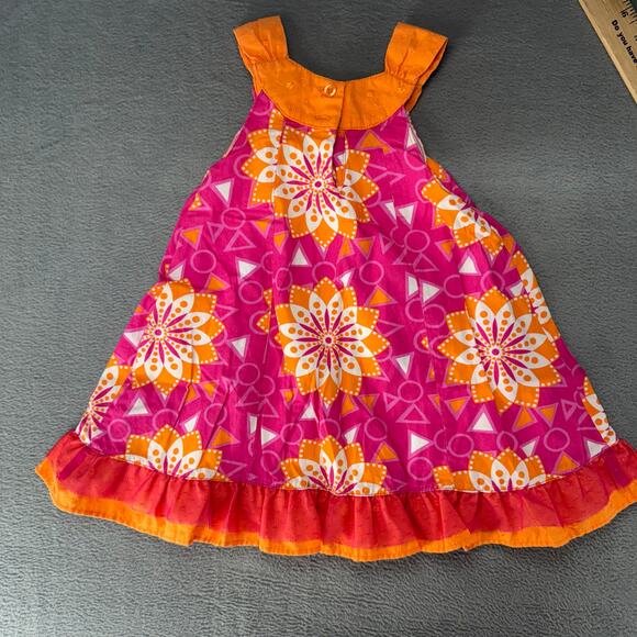 Penelope Mack Girl's‎ Dress Orange Pink Floral Print Ruffles Pleats Size 24MOS - Picture 7 of 10